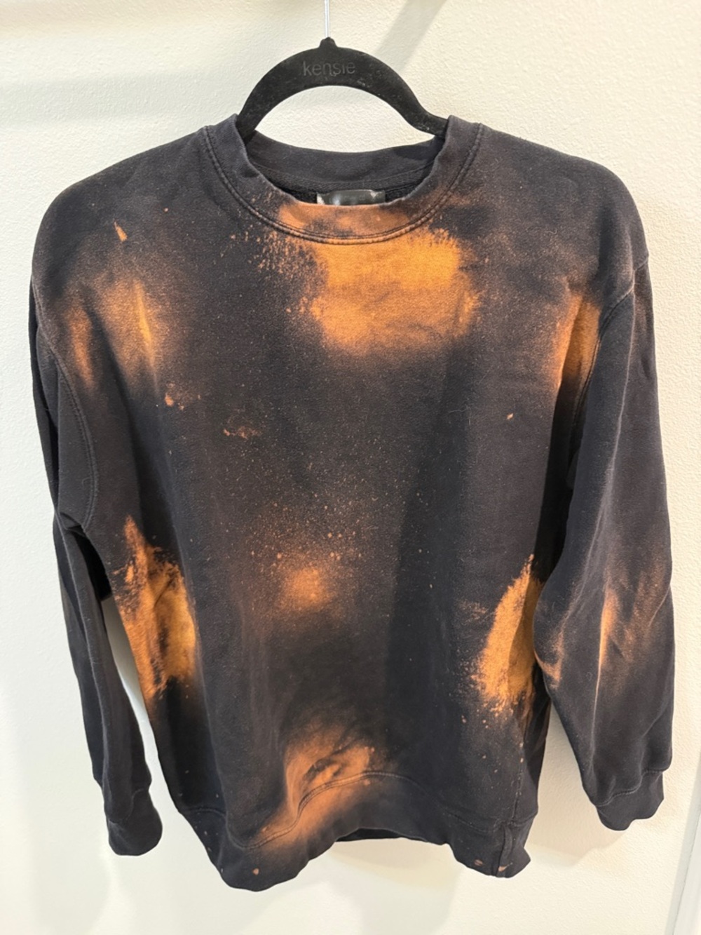Black Crewneck with Orange Bleach Splatter